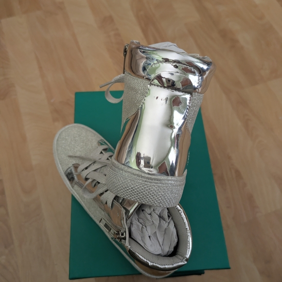 Lauren Lorraine Glittery Metallic Silver High Top Sneakers - Picture 4 of 5